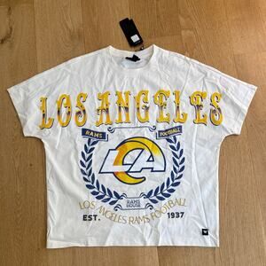 The Wild Collective Dolman Tee LA Rams Oversized Size S White Blue Yellow